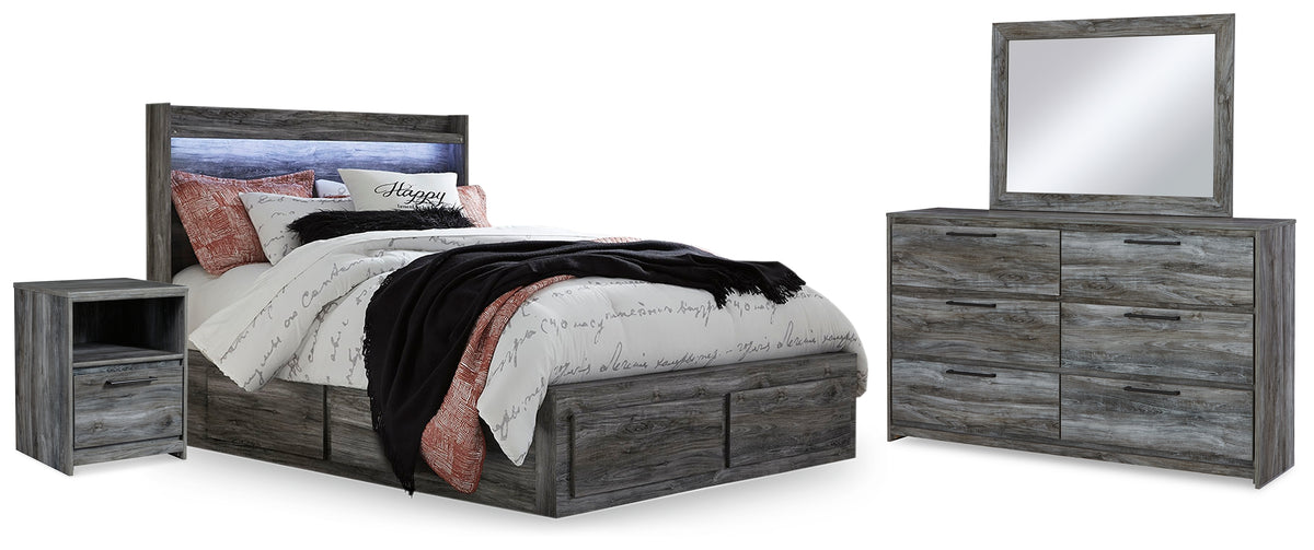 Best Deals Furniture - Ashley Furniture - Baystorm Queen Panel Bed with 2 Side Storage, Dresser, Mirror, and Nightstand - Queen Panel Bed with 2 Side Storage, Dresser, Mirror, and Nightstand / Gray - B221B43