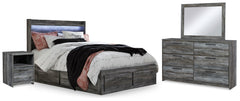 Best Deals Furniture - Ashley Furniture - Baystorm Queen Panel Bed with 2 Side Storage, Dresser, Mirror, and Nightstand - Queen Panel Bed with 2 Side Storage, Dresser, Mirror, and Nightstand / Gray - B221B43