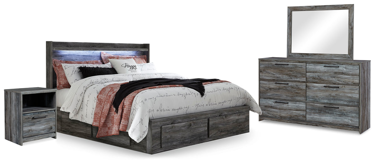 Best Deals Furniture - Ashley Furniture - Baystorm King Panel Bed with Storage, Dresser, Mirror and 2 Nightstands - King Panel Bed with Storage, Dresser, Mirror and 2 Nightstands / Gray - B221B72