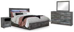 Best Deals Furniture - Ashley Furniture - Baystorm King Panel Bed with Storage, Dresser, Mirror and 2 Nightstands - King Panel Bed with Storage, Dresser, Mirror and 2 Nightstands / Gray - B221B72