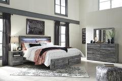 Best Deals Furniture - Ashley Furniture - Baystorm King Panel Storage Bed with Mirrored Dresser and Nightstand - King Panel Storage Bed with Mirrored Dresser and Nightstand / Gray - B221B36