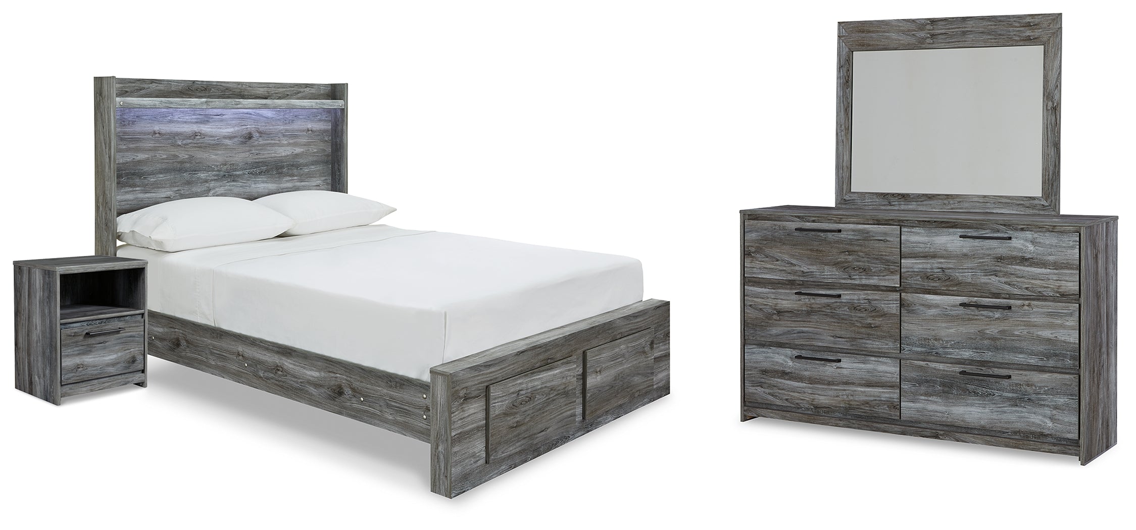 Best Deals Furniture - Ashley Furniture - Baystorm Full Storage Bed, Dresser, Mirror and Nightstand - Full Storage Bed, Dresser, Mirror and Nightstand / Gray - B221B90