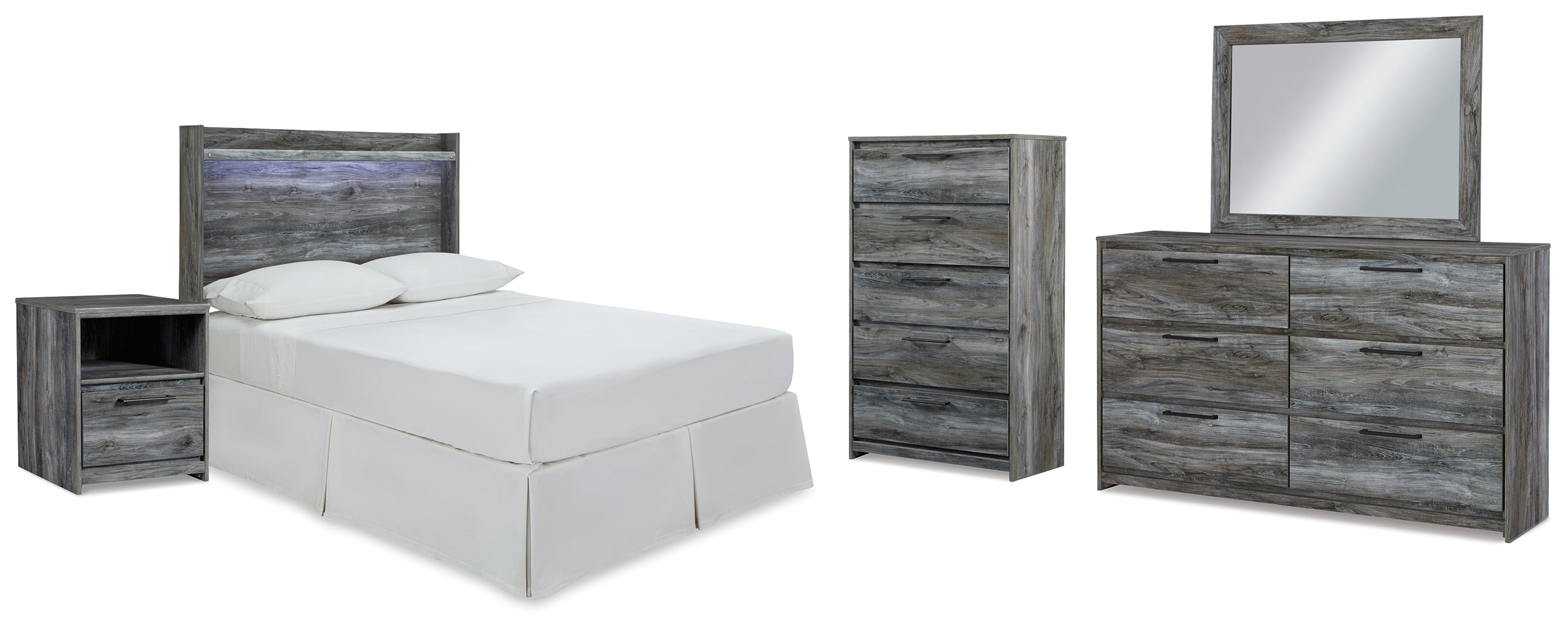 Best Deals Furniture - Ashley Furniture - Baystorm Full Panel Headboard Bed. Dresser, Mirror, Chest and Nightstand - Full Panel Headboard Bed. Dresser, Mirror, Chest and Nightstand / Gray - B221B73