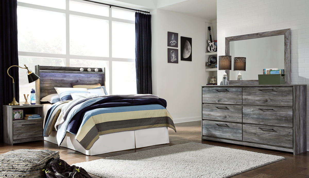 Best Deals Furniture - Ashley Furniture - Baystorm Full Panel Bed Headboard, Dresser, Mirror and Nightstand - Full Panel Bed Headboard, Dresser, Mirror and Nightstand / Gray - B221B39