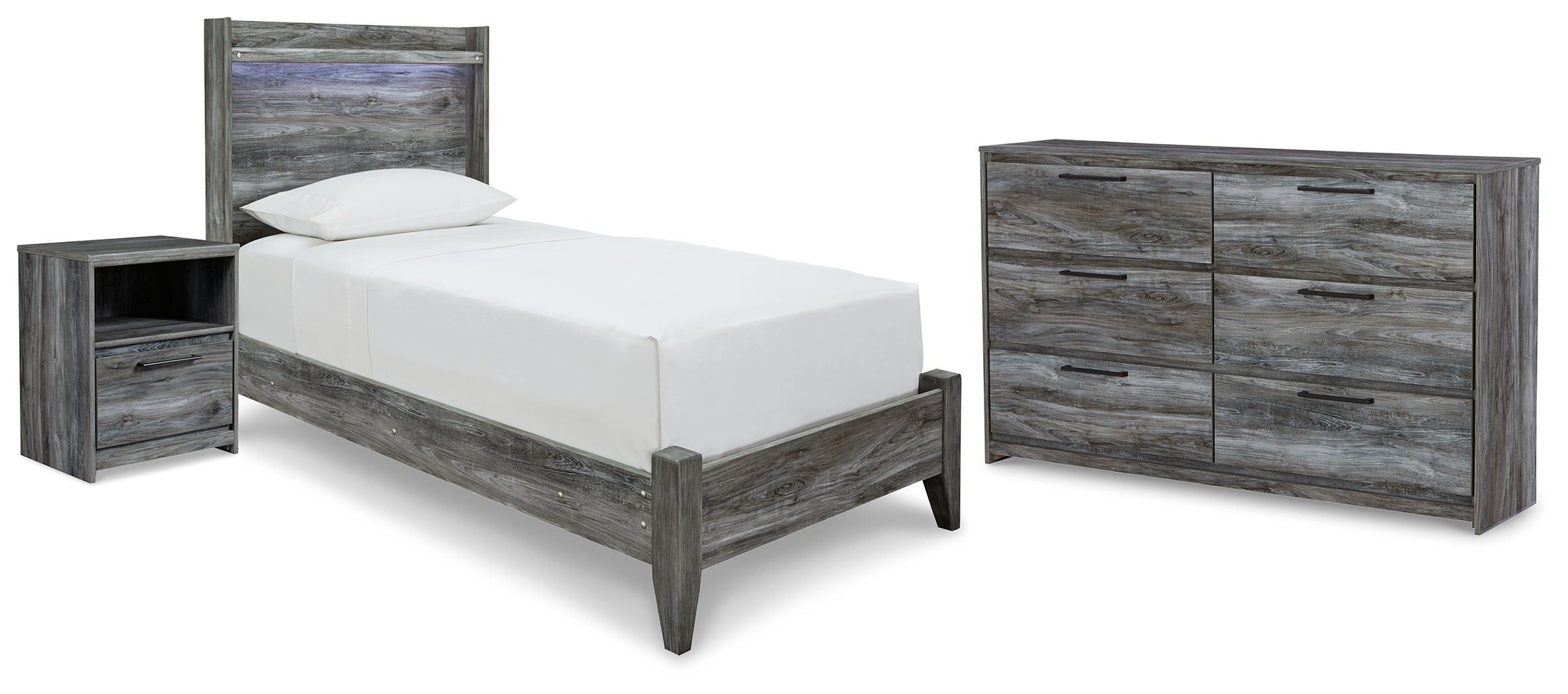 Best Deals Furniture - Ashley Furniture - Baystorm Twin Panel Bed - Twin Panel Bed, Dresser and Nightstand / Gray - B221B71