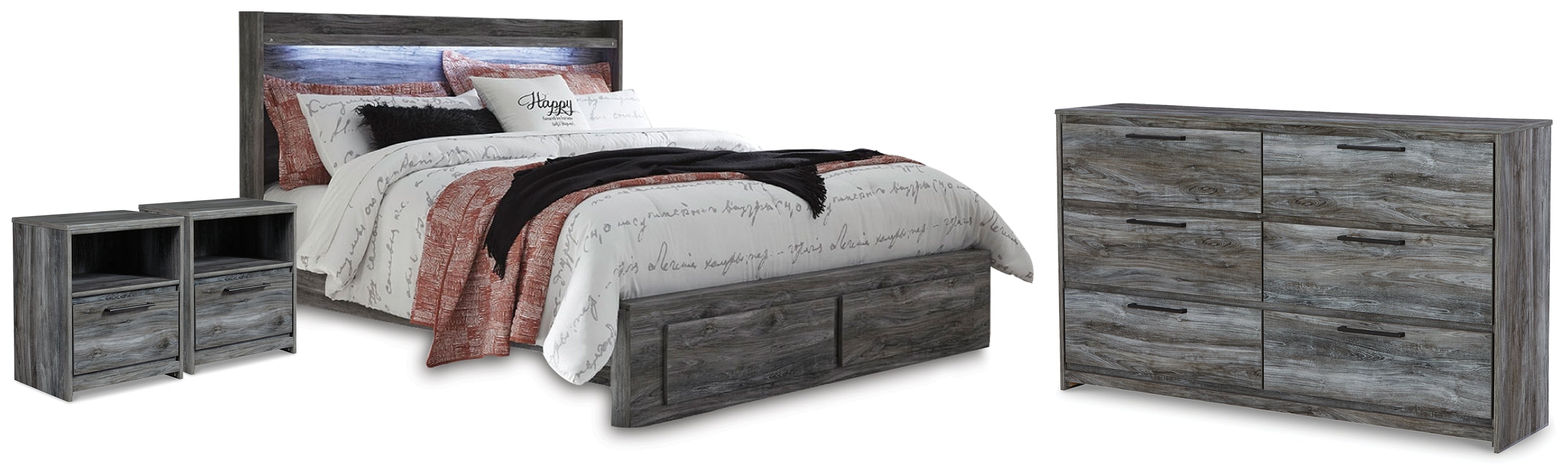 Best Deals Furniture - Ashley Furniture - Baystorm King Storage Bed, Dresser and 2 Nightstands - King Storage Bed, Dresser and 2 Nightstands / Gray - B221B75