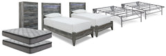 Best Deals Furniture - Ashley Furniture - Baystorm 2 Twin Panel Beds, 2 Mattresses, 2 Foundations, and Chest - 2 Twin Panel Beds, 2 Mattresses, 2 Foundations, and Chest / Gray - B221B45
