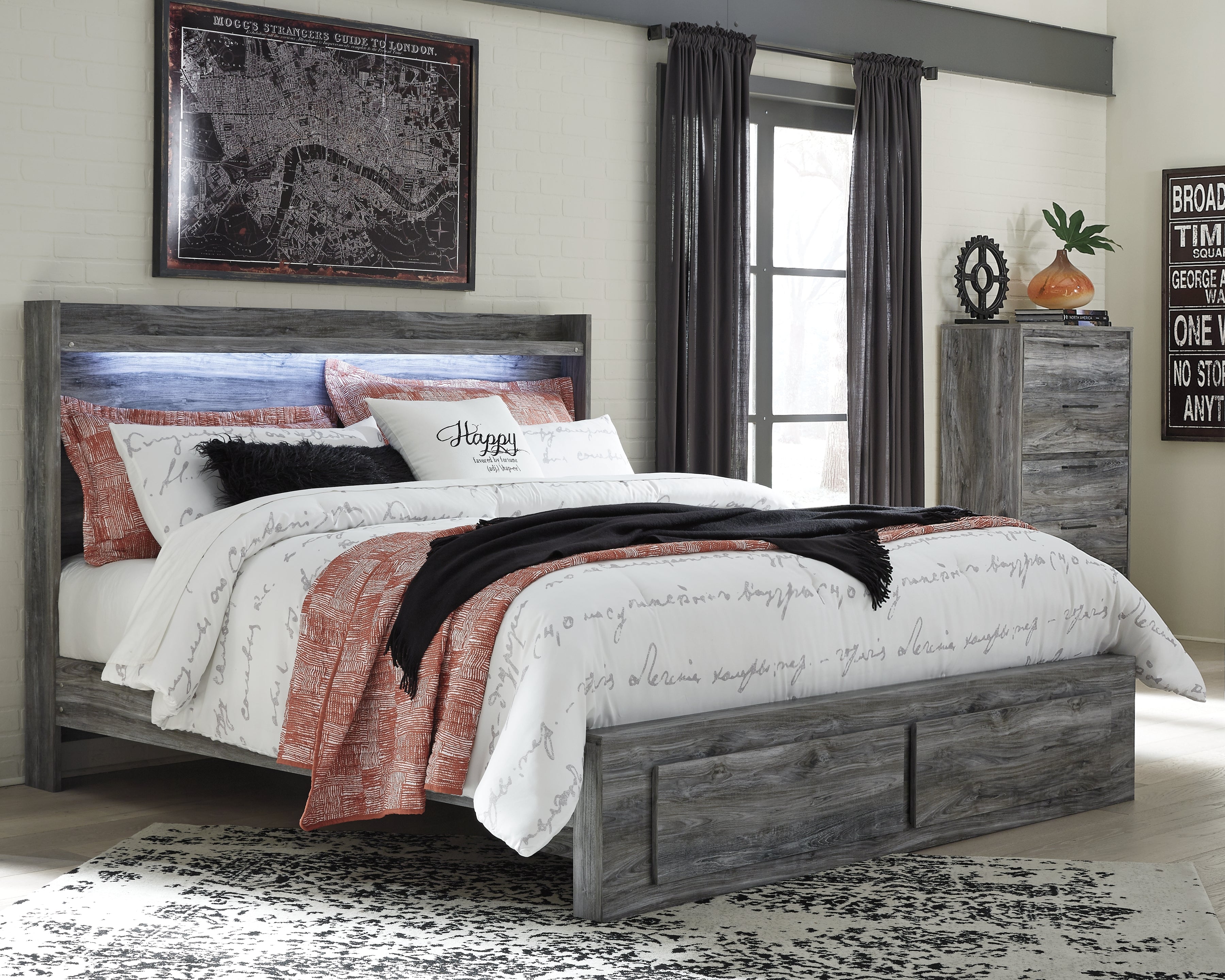 Best Deals Furniture - Ashley Furniture - Baystorm King Panel Storage Bed with Chest - King Panel Storage Bed with Chest / Gray - B221B37