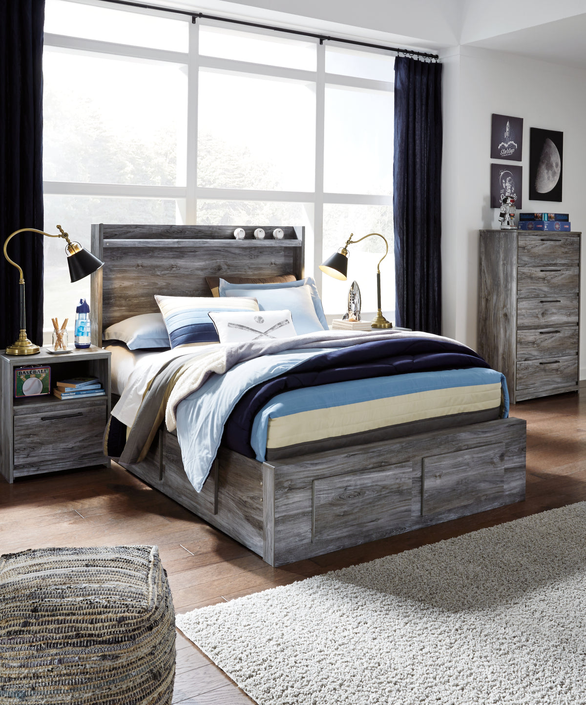 Best Deals Furniture - Ashley Furniture - Baystorm Full Panel Bed with 6 Storage Drawers - Full Panel Bed with 6 Storage Drawers / Gray - B221B27