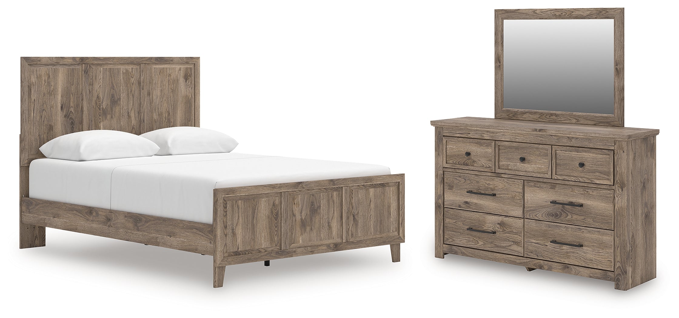 Best Deals Furniture - Ashley Furniture - Rusticott Queen Panel Bed, Dresser and Mirror - Queen Panel Bed, Dresser and Mirror - PCB2260B3