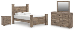 Best Deals Furniture - Ashley Furniture - Rusticott Queen Poster Bed, Dresser, Mirror and Nightstand - Queen Poster Bed, Dresser, Mirror and Nightstand - PCB2260B13
