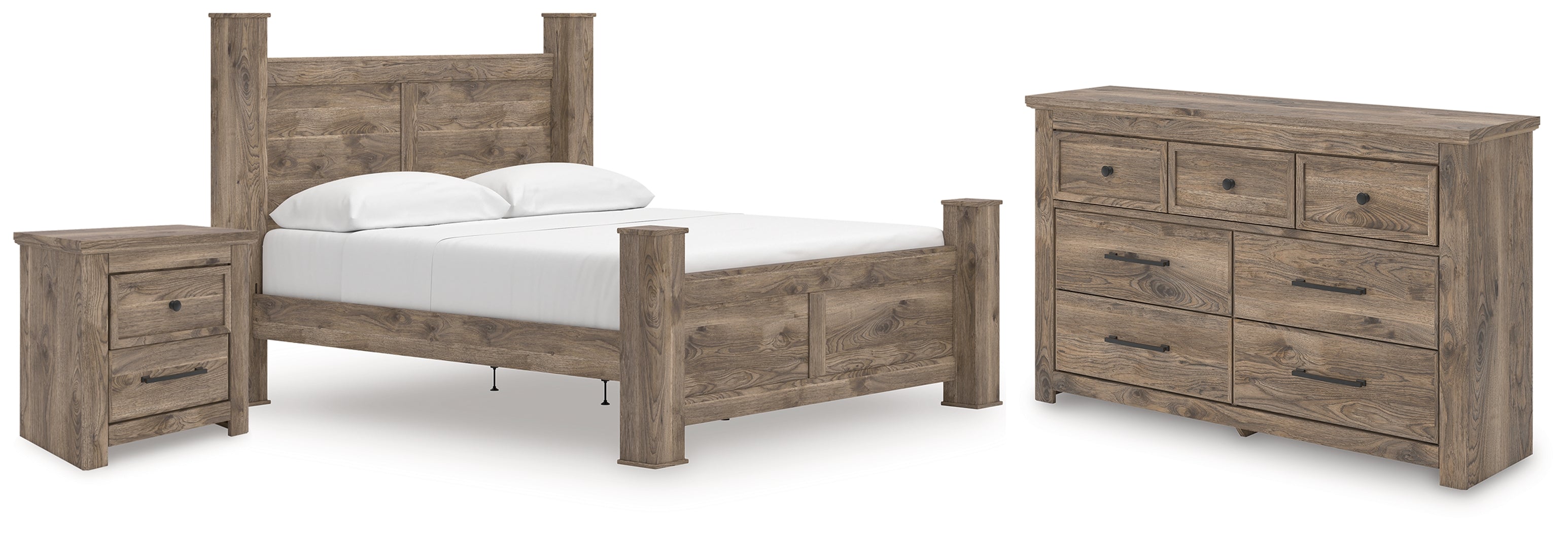Best Deals Furniture - Ashley Furniture - Rusticott King Poster Bed, Dresser and Nightstand - King Poster Bed, Dresser and Nightstand - PCB2260B9