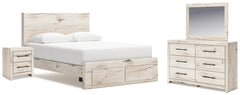 Best Deals Furniture - Ashley Furniture - Lawroy Queen Storage Bed, Dresser, Mirror, Nightstand - Queen Storage Bed, Dresser, Mirror, Nightstand / Light Natural - B2310B41