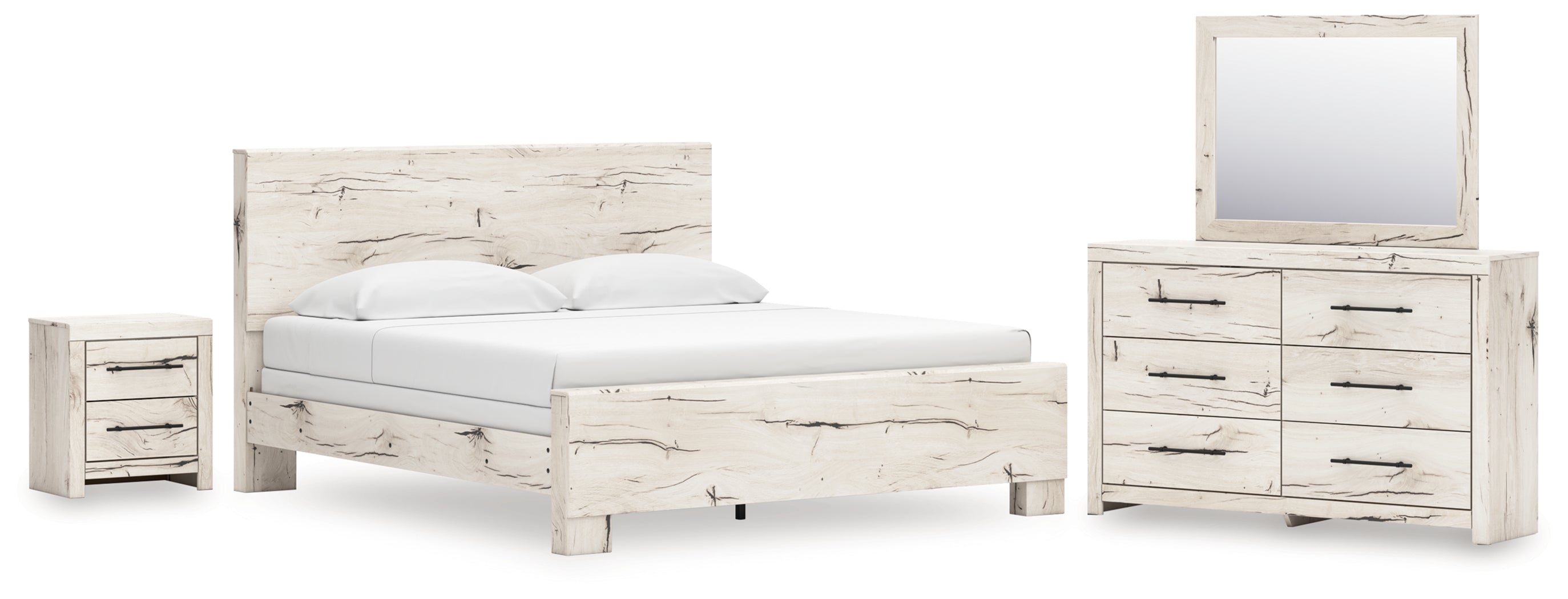 Best Deals Furniture - Ashley Furniture - Lawroy King Panel Bed, Dresser, Mirror and Nightstand - King Panel Bed, Dresser, Mirror and Nightstand / Light Natural - B2310B44
