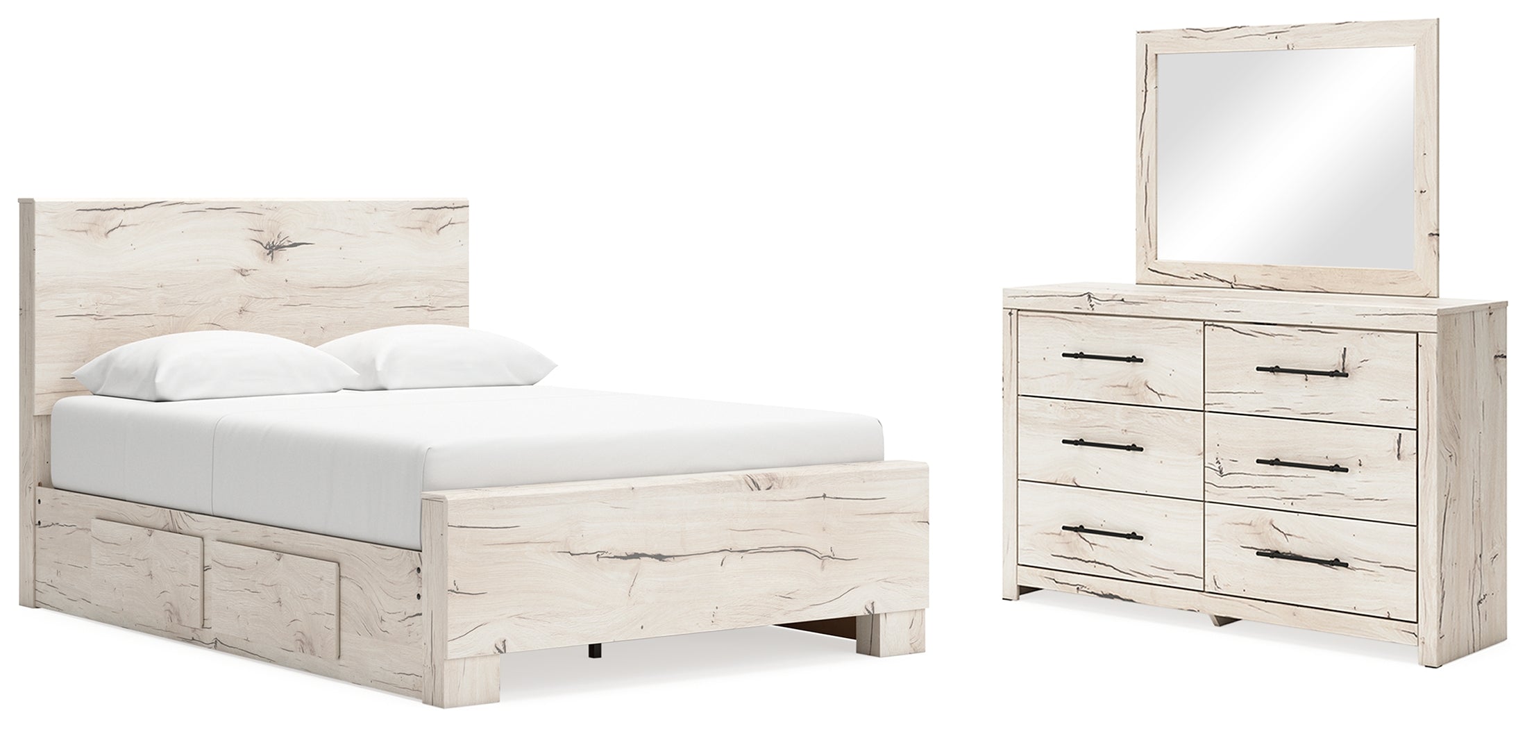 Best Deals Furniture - Ashley Furniture - Lawroy Queen Panel Bed with Storage - Queen Panel Bed with Storage, Dresser and Mirror / Light Natural - B2310B29