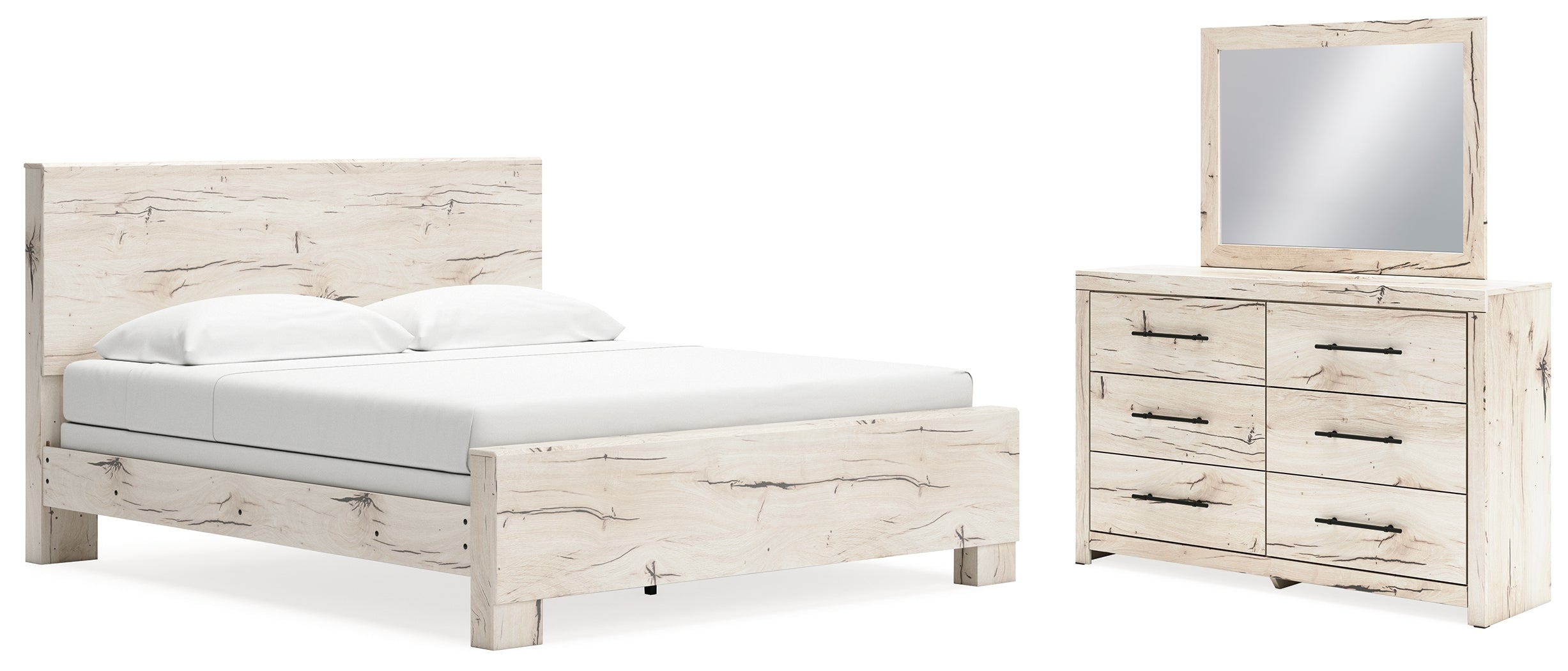 Best Deals Furniture - Ashley Furniture - Lawroy King Panel Bed, Dresser and Mirror - King Panel Bed, Dresser and Mirror - B2310B31