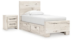Best Deals Furniture - Ashley Furniture - Lawroy Twin Panel Bed with Storage and Nightstand - Twin Panel Bed with Storage and Nightstand / Light Natural - B2310B53