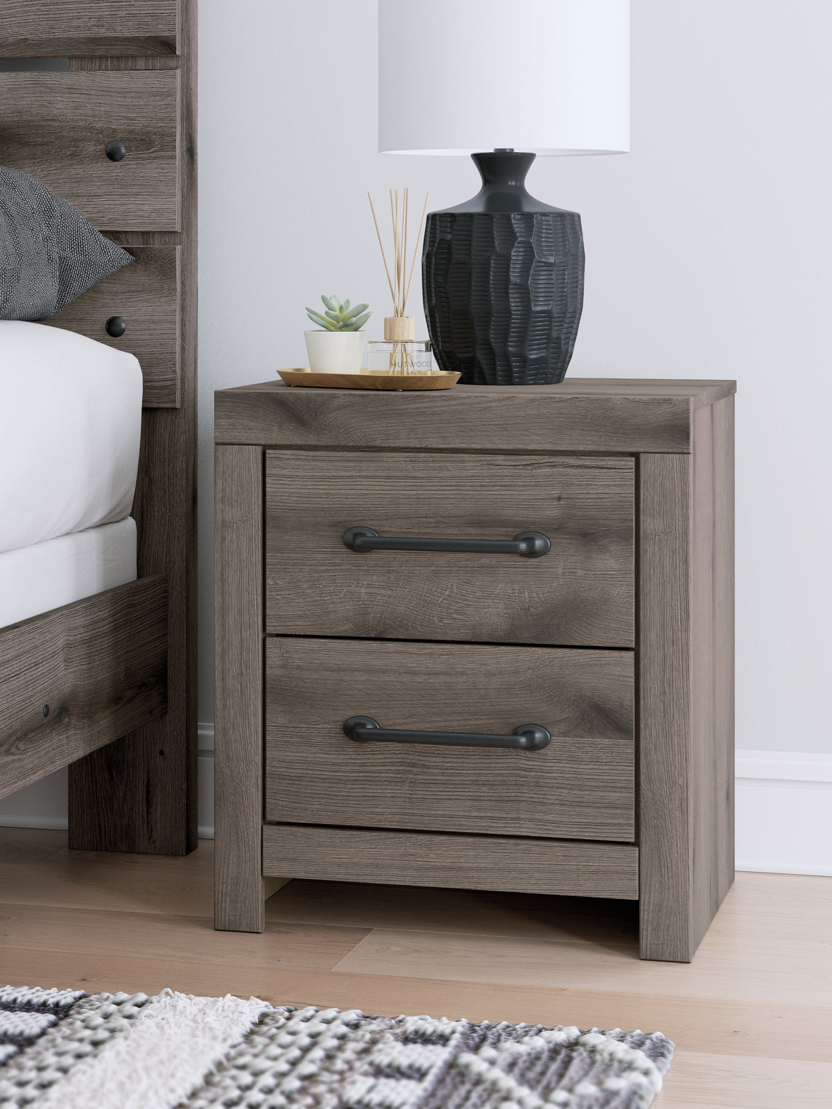 Best Deals Furniture - Ashley Furniture - Graystorm Nightstand - Two Drawer Night Stand / Brown Gray - PCB2405-92