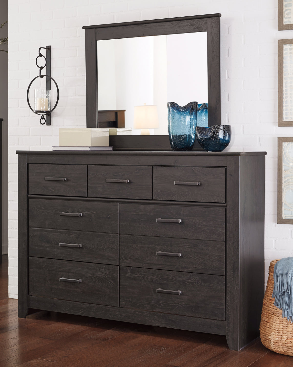 Best Deals Furniture - Ashley Furniture - Brinxton Dresser and Mirror - Dresser and Mirror / Charcoal - B249B1