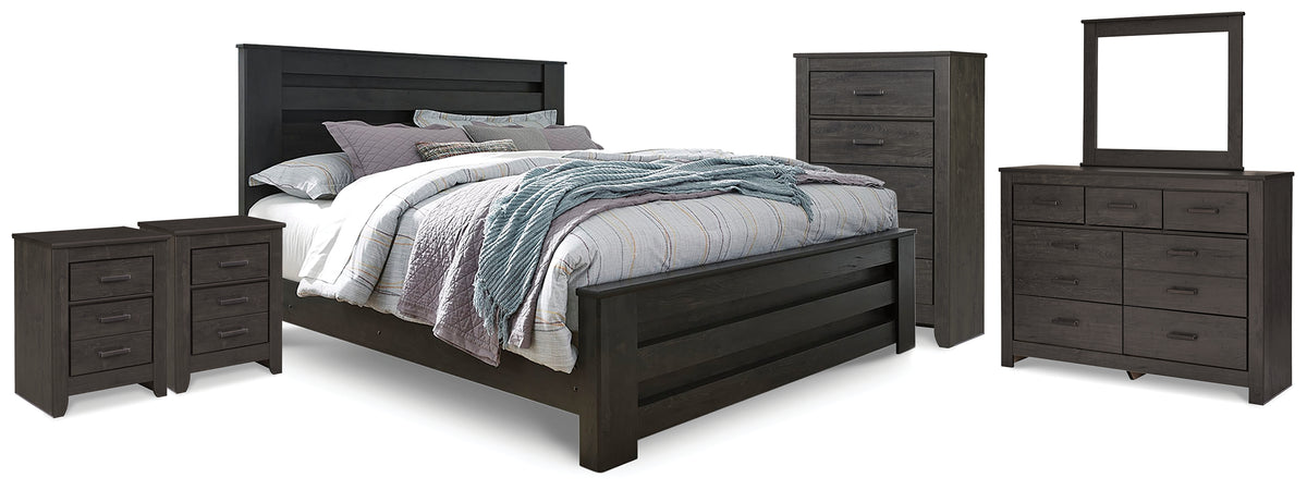 Best Deals Furniture - Ashley Furniture - Brinxton King Panel Bed, Dresser Mirror, Chest and 2 Nightstands - King Panel Bed, Dresser Mirror, Chest and 2 Nightstands - B249B23