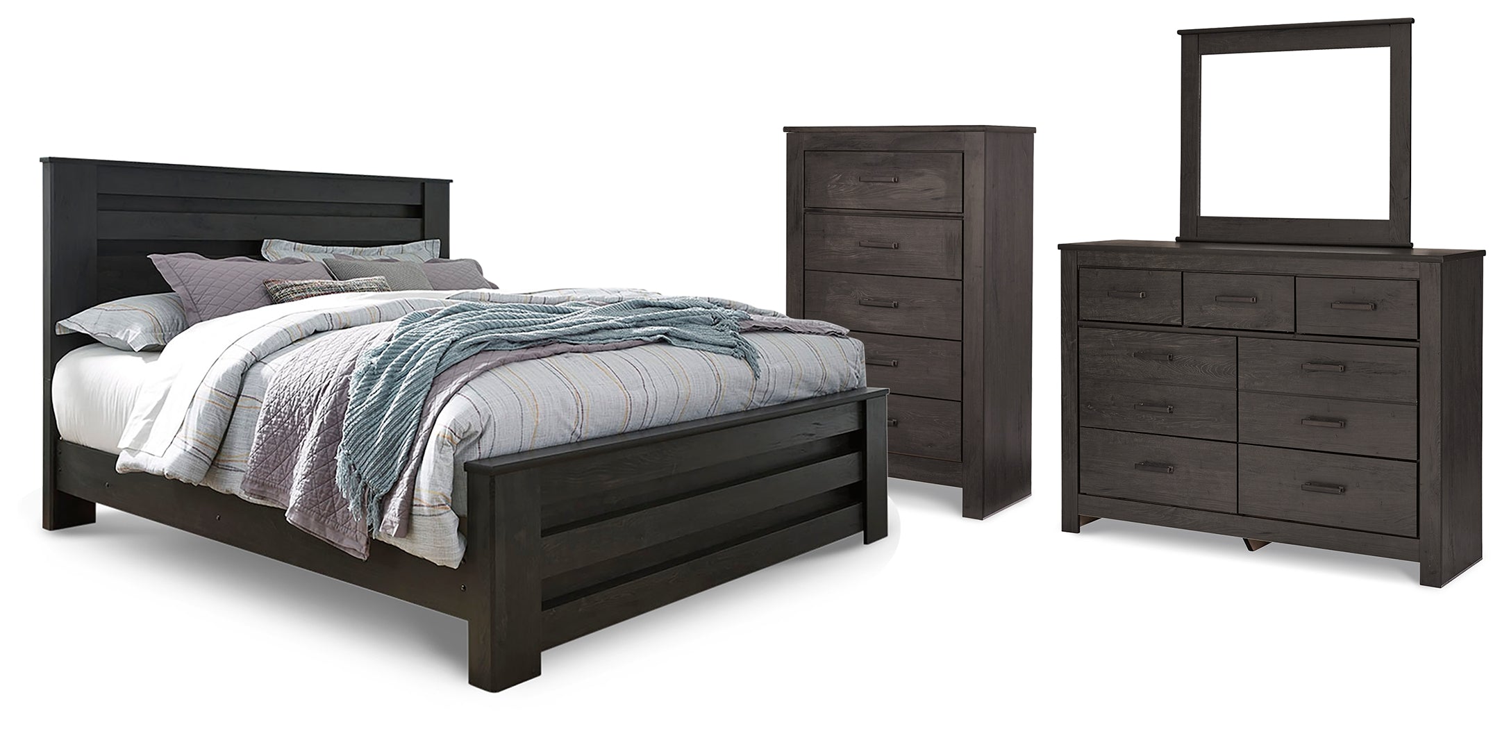Best Deals Furniture - Ashley Furniture - Brinxton King Panel Bed, Dresser, Mirror and Chest - King Panel Bed, Dresser, Mirror and Chest - B249B26