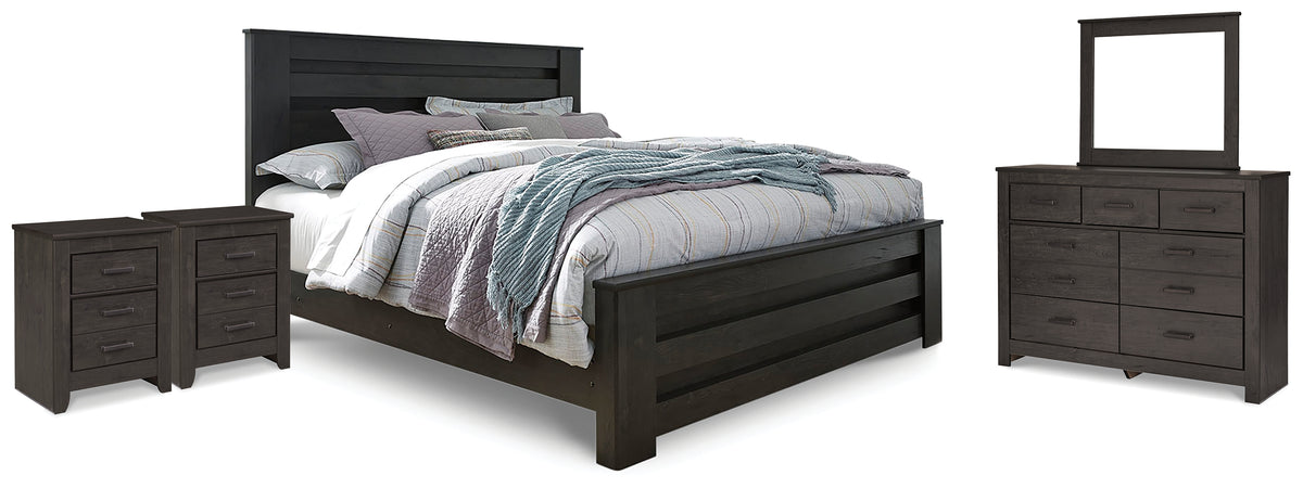 Best Deals Furniture - Ashley Furniture - Brinxton King Panel Bed, Dresser, Mirror and 2 Nightstands - King Panel Bed, Dresser, Mirror and 2 Nightstands - B249B24