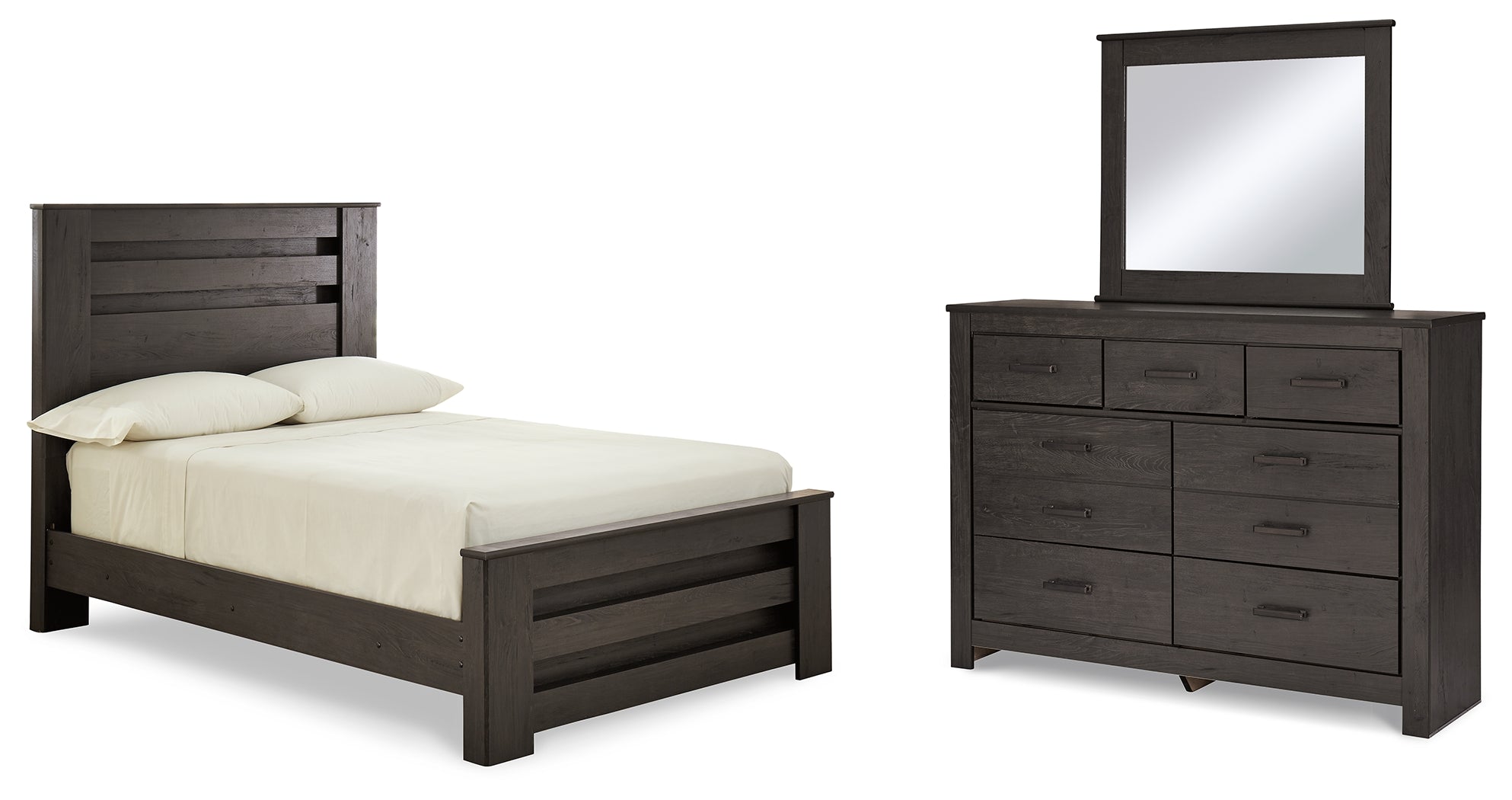 Best Deals Furniture - Ashley Furniture - Brinxton Full Panel Bed - Full Panel Bed, Dresser and Mirror / Charcoal - B249B6