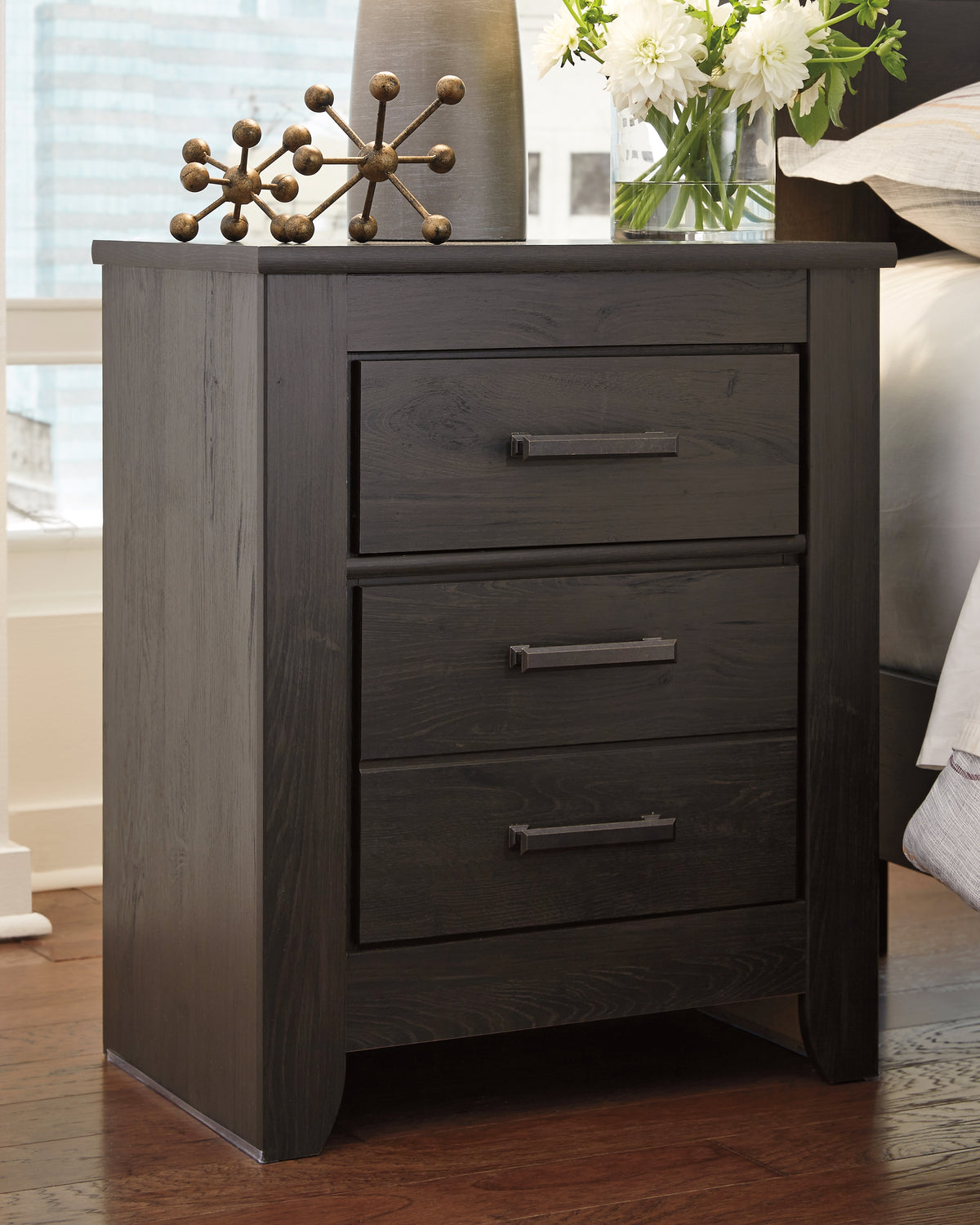 Best Deals Furniture - Ashley Furniture - Brinxton Nightstand - Two Drawer Night Stand / Charcoal - B249-92