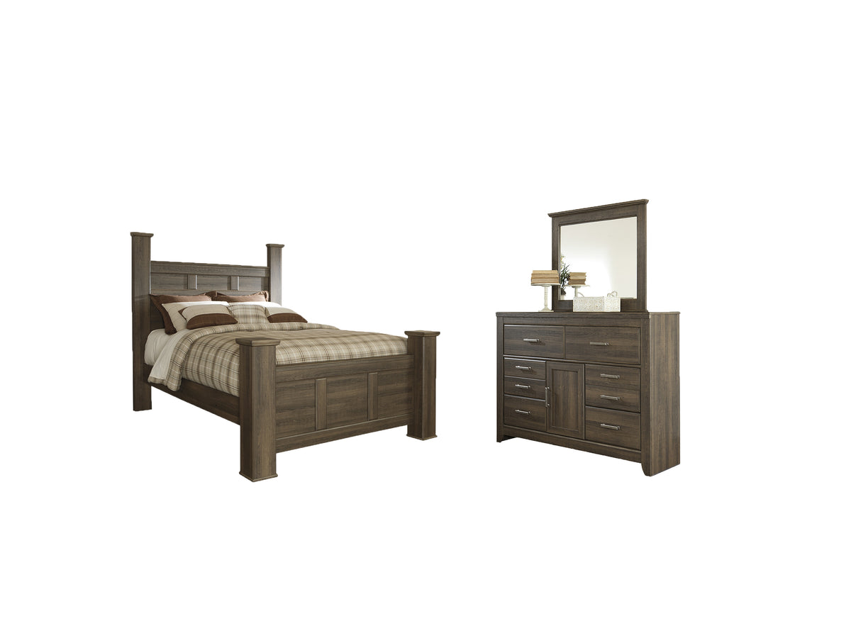 Best Deals Furniture - Ashley Furniture - Juararo Queen Poster Bed, Dresser and Mirror - Queen Poster Bed, Dresser and Mirror - B251B2