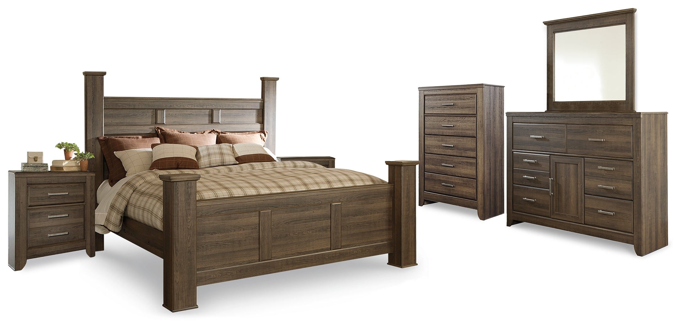 Best Deals Furniture - Ashley Furniture - Juararo King Poster Bed, Dresser, Mirror, Chest and 2 Nightstands - King Poster Bed, Dresser, Mirror, Chest and 2 Nightstands - B251B30