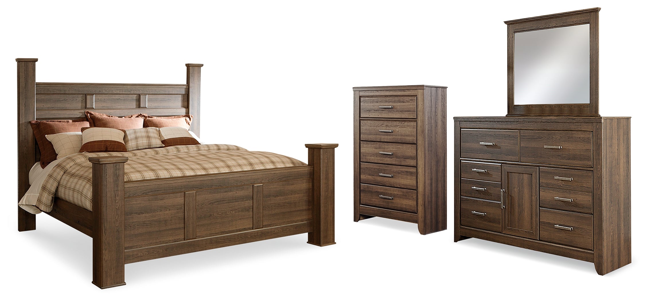 Best Deals Furniture - Ashley Furniture - Juararo King Poster Bed, Dresser, Mirror and Chest - King Poster Bed, Dresser, Mirror and Chest - B251B37