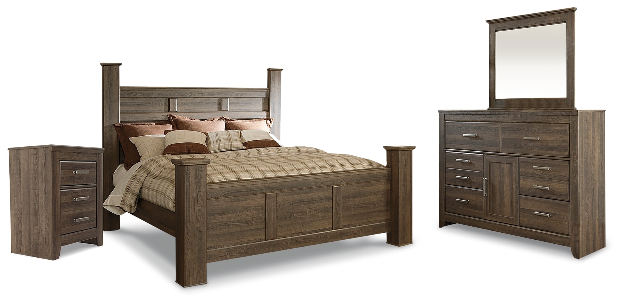 Best Deals Furniture - Ashley Furniture - Juararo King Poster Bed, Dresser, Mirror and Nightstand - King Poster Bed, Dresser, Mirror and Nightstand - B251B24