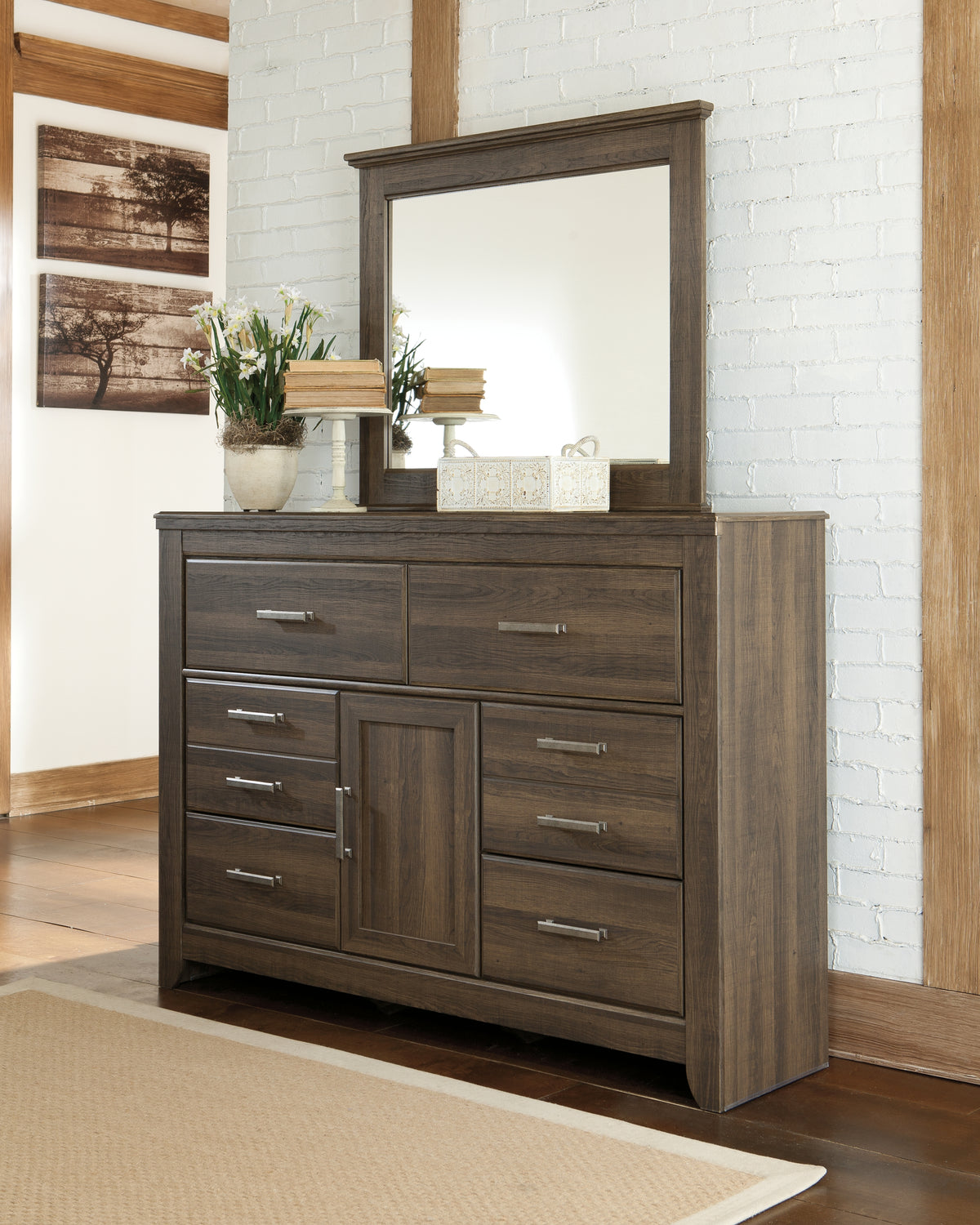 Best Deals Furniture - Ashley Furniture - Juararo Dresser and Mirror - Dresser and Mirror / Dark Brown - B251B1