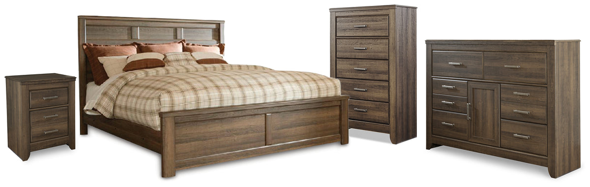 Best Deals Furniture - Ashley Furniture - Juararo California King Panel Bed, Dresser, Chest and Nightstand - California King Panel Bed, Dresser, Chest and Nightstand - B251B46