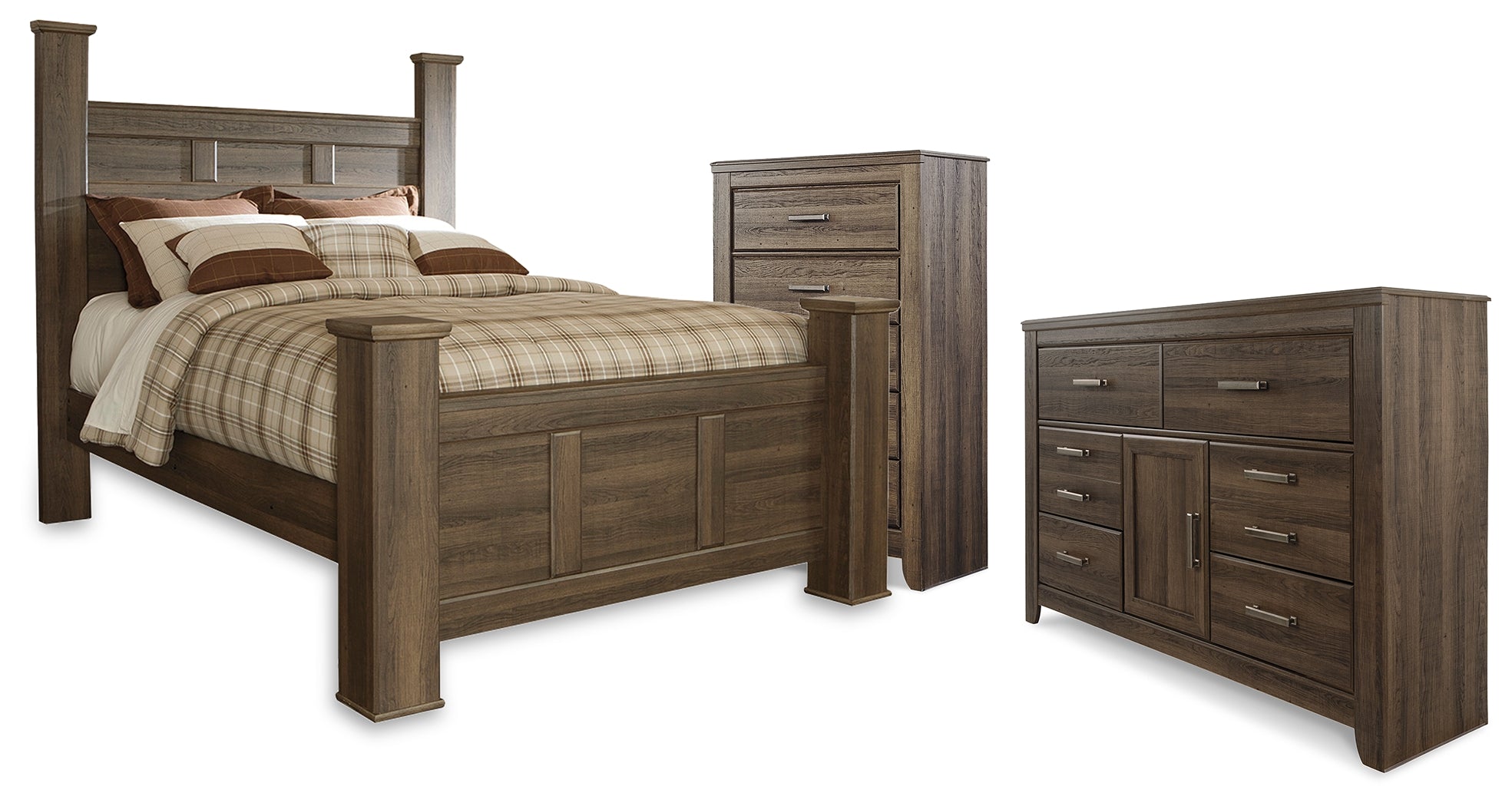Best Deals Furniture - Ashley Furniture - Juararo Queen Poster Bed, Dresser and Chest - Queen Poster Bed, Dresser and Chest - B251B44