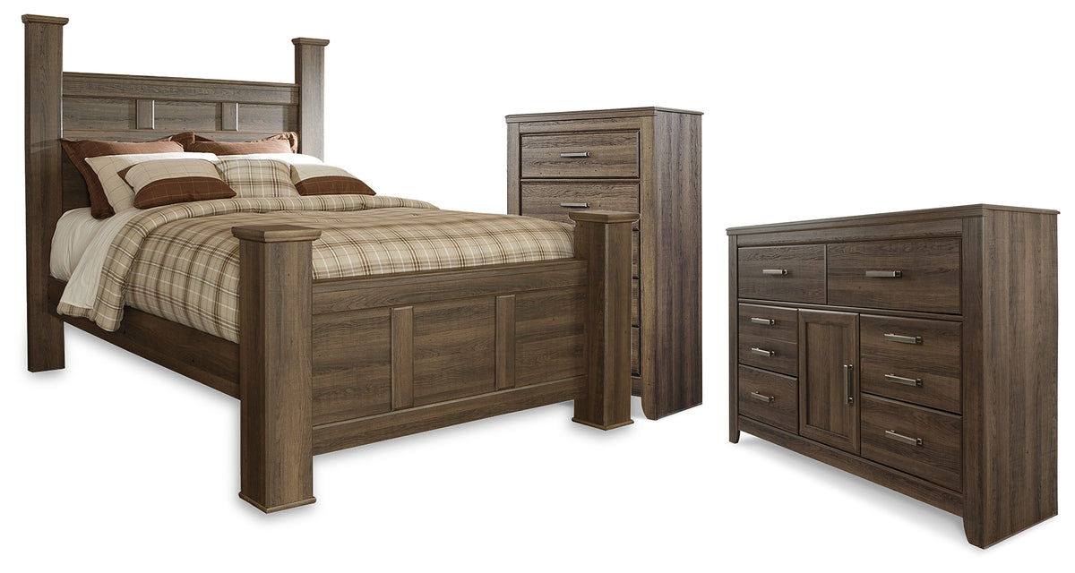 Best Deals Furniture - Ashley Furniture - Juararo Queen Poster Bed, Dresser and Chest - Queen Poster Bed, Dresser and Chest - B251B44