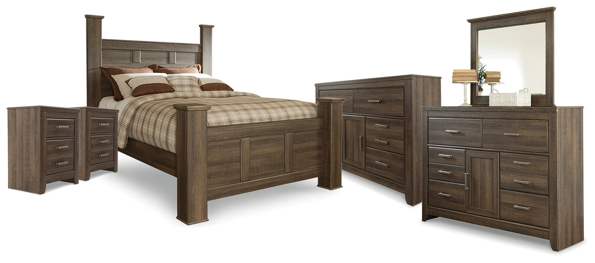 Best Deals Furniture - Ashley Furniture - Juararo Queen Poster Bed, 2 Dressers, Mirror and 2 Nightstands - Queen Poster Bed, 2 Dressers, Mirror and 2 Nightstands - B251B41