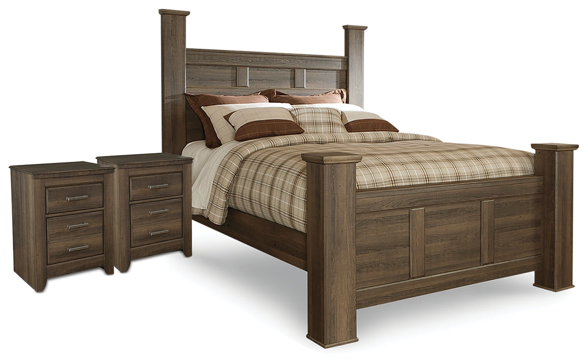Best Deals Furniture - Ashley Furniture - Juararo Queen Poster Bed and 2 Nightstands - Queen Poster Bed and 2 Nightstands - B251B38