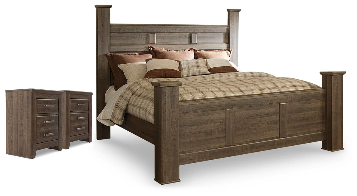 Best Deals Furniture - Ashley Furniture - Juararo King Poster Bed and 2 Nightstands - King Poster Bed and 2 Nightstands - B251B53