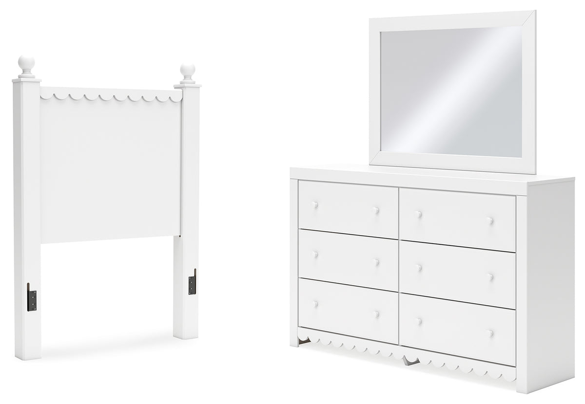Best Deals Furniture - Ashley Furniture - Mollviney Twin Panel Headboard, Dresser and Mirror - Twin Panel Headboard, Dresser and Mirror / White - B2540B10