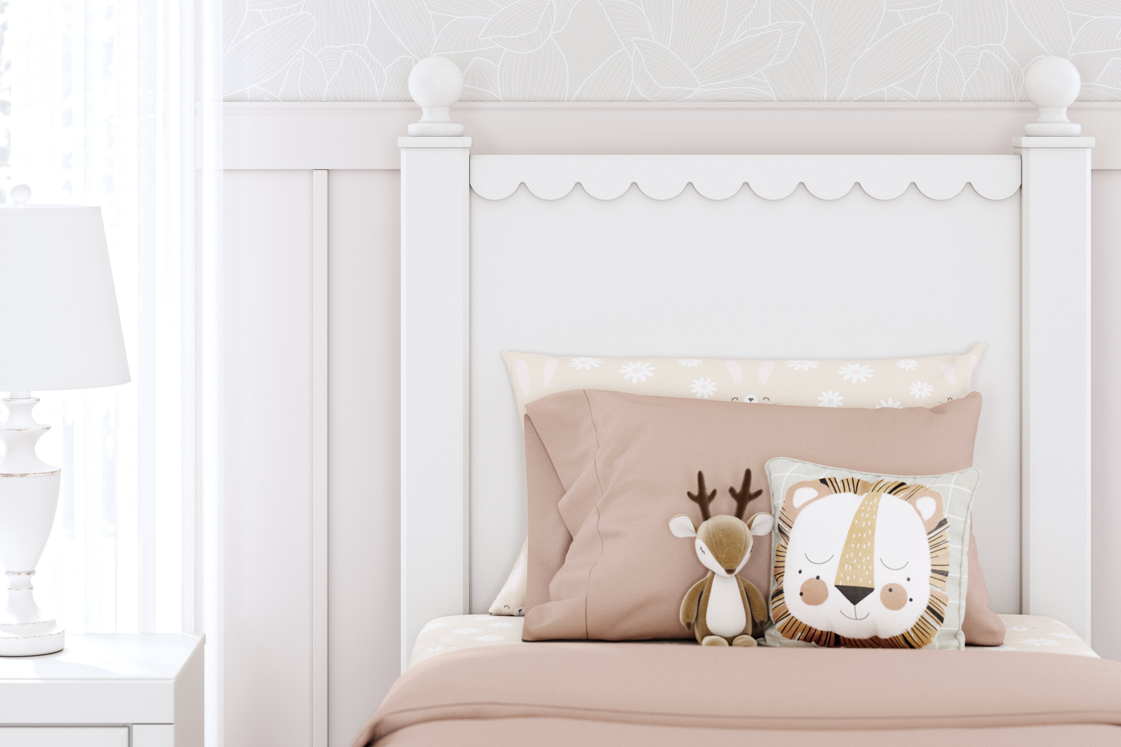 Mollviney Twin Panel Headboard, Dresser and Mirror