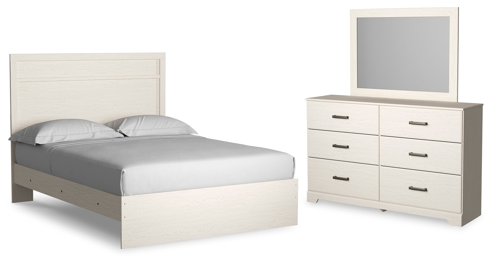 Best Deals Furniture - Ashley Furniture - Stelsie Queen Panel Bed - Queen Panel Bed, Dresser and Mirror / White - B2588B6