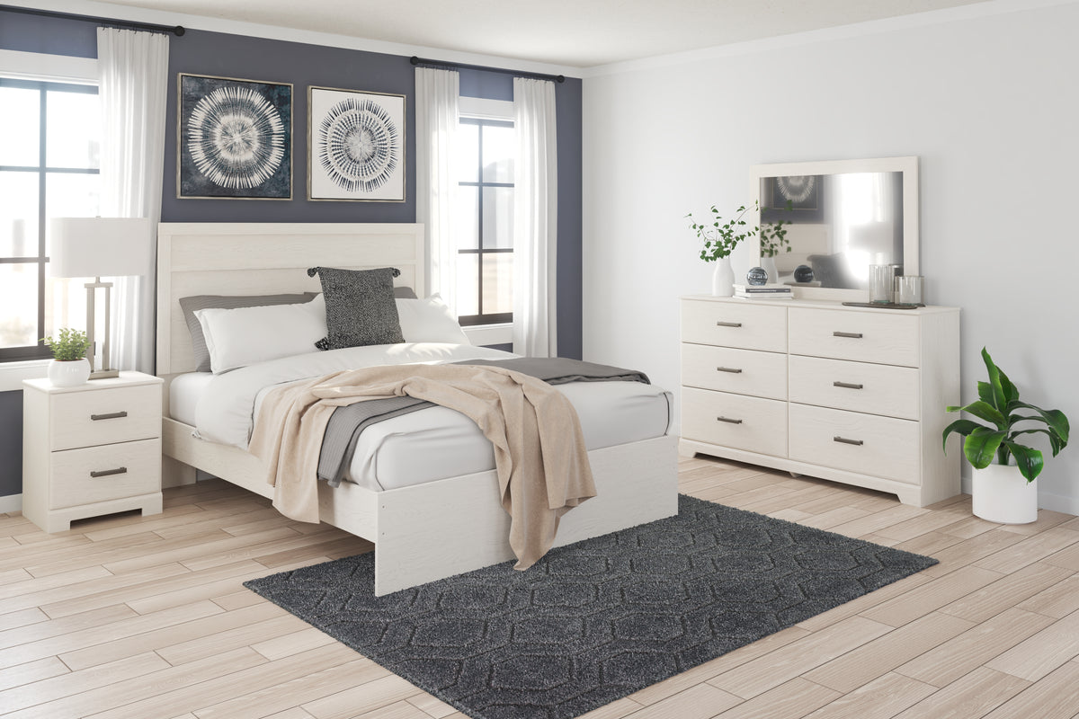 Best Deals Furniture - Ashley Furniture - Stelsie Queen Panel Bed with Dresser, Mirror and Nightstand - Queen Panel Bed with Dresser, Mirror and Nightstand / White - B2588B7
