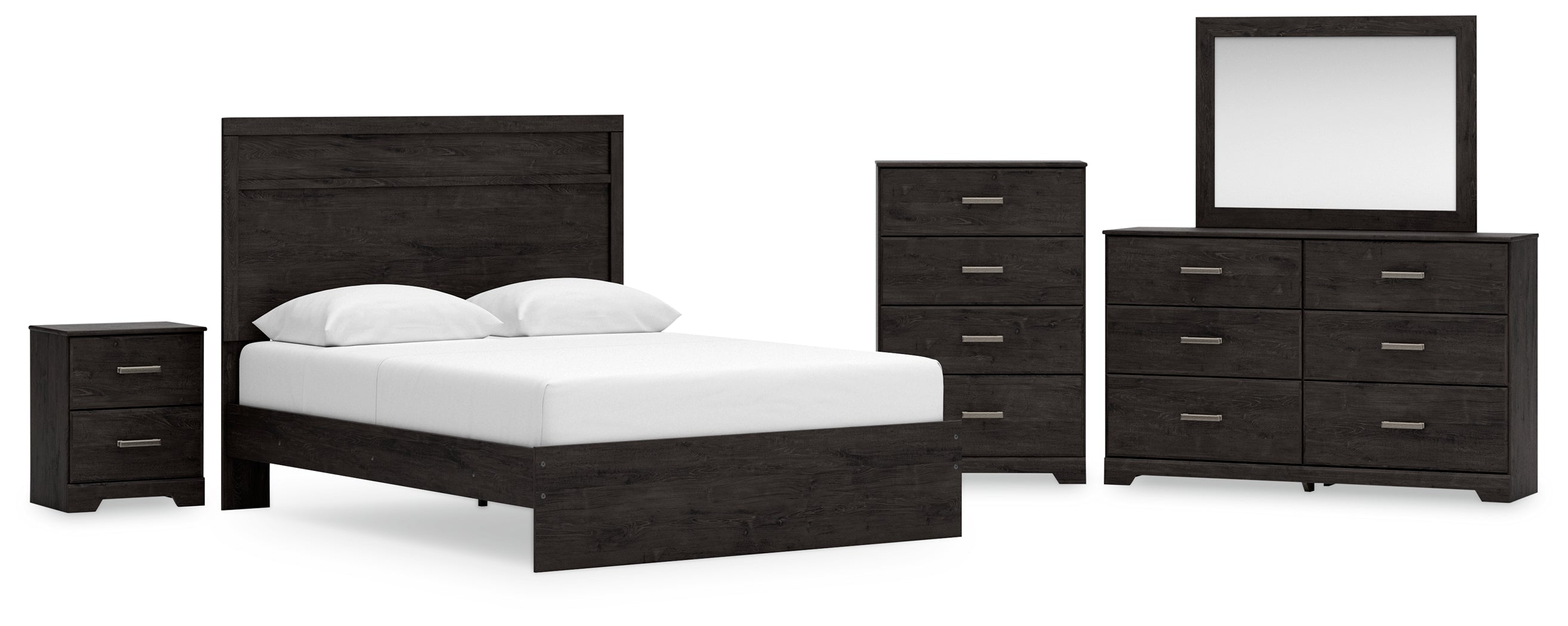 Best Deals Furniture - Ashley Furniture - Belachime Queen Panel Bed - Queen Panel Bed, Dresser, Mirror, Chest and Nightstand / Charcoal - B2589B16