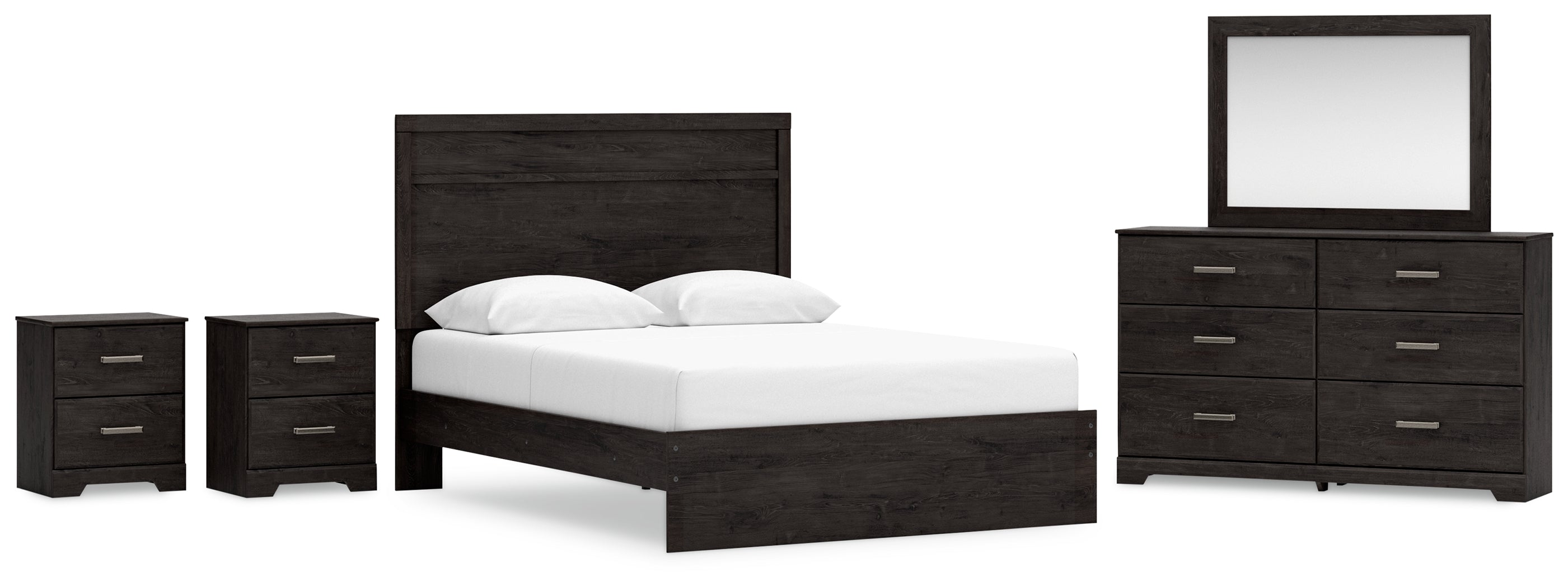 Best Deals Furniture - Ashley Furniture - Belachime Queen Panel Bed - Queen Panel Bed, Dresser, Mirror and 2 Nightstands / Charcoal - B2589B17