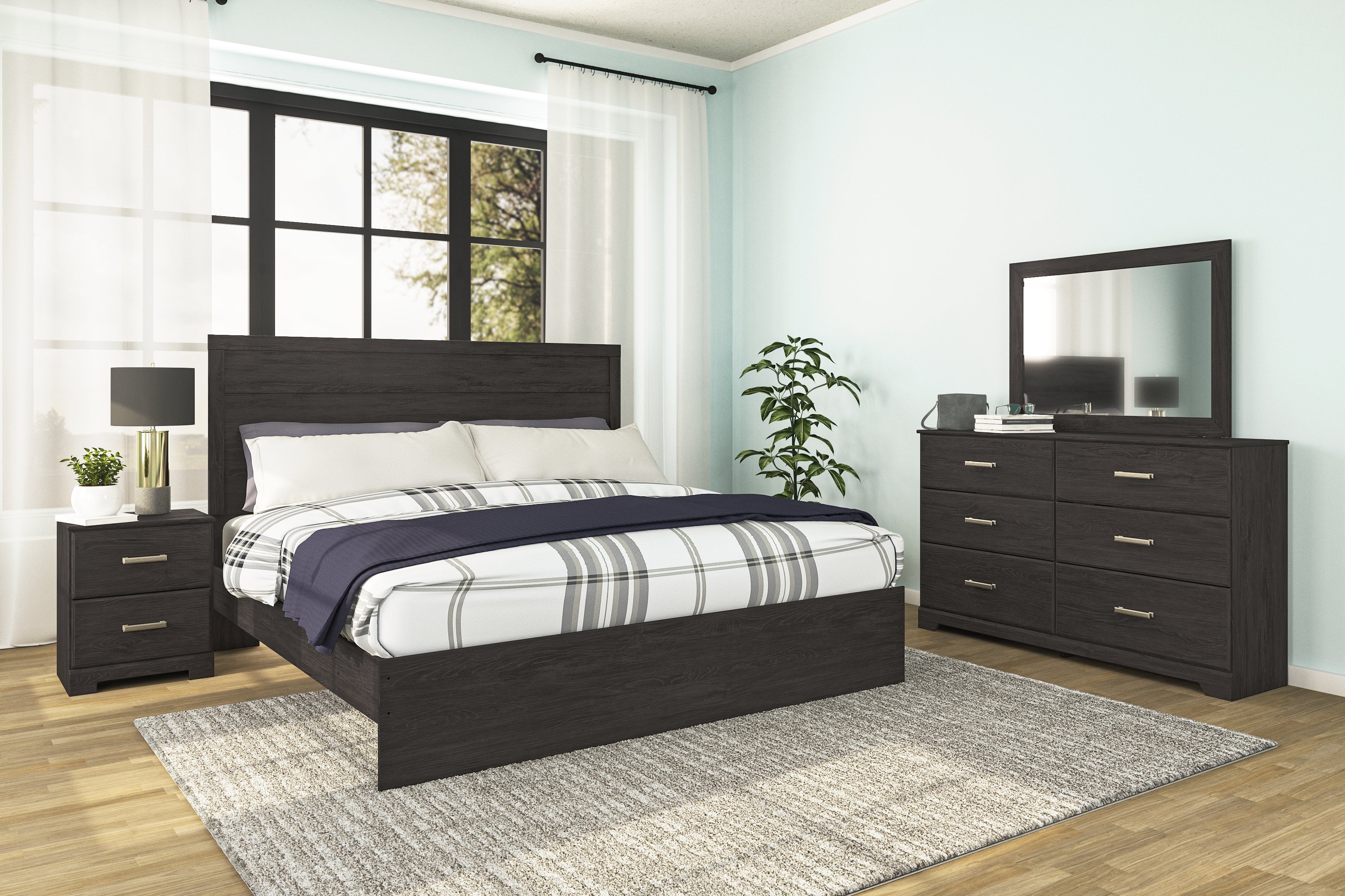 Best Deals Furniture - Ashley Furniture - Belachime King Panel Bed, Dresser, Mirror, and Nightstand - King Panel Bed, Dresser, Mirror, and Nightstand - B2589B8