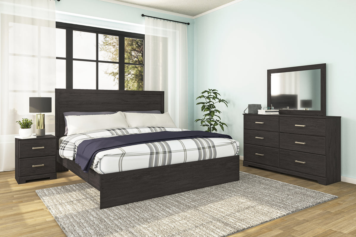 Best Deals Furniture - Ashley Furniture - Belachime King Panel Bed, Dresser, Mirror, and Nightstand - King Panel Bed, Dresser, Mirror, and Nightstand - B2589B8