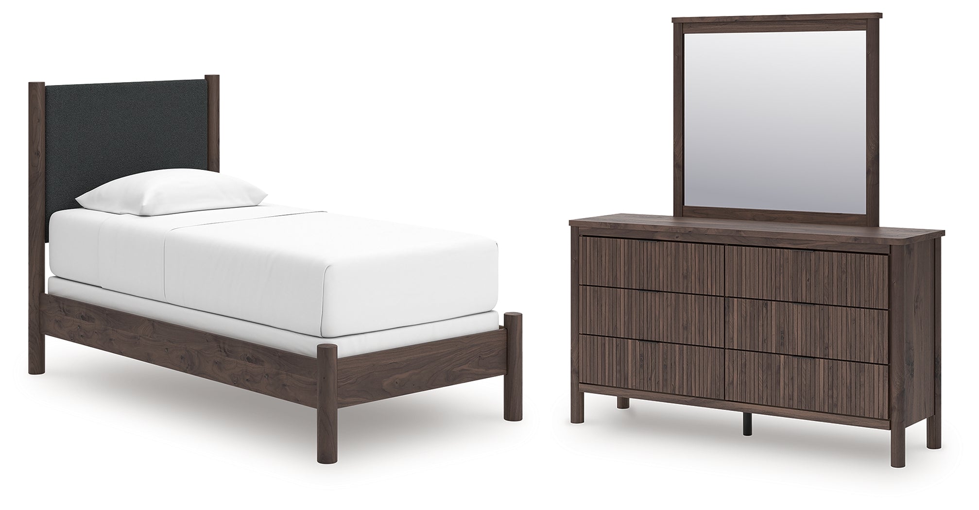 Best Deals Furniture - Ashley Furniture - Pamytta Twin Upholstered Panel Bed, Dresser and Mirror - Twin Upholstered Panel Bed, Dresser and Mirror - PCB2614B21