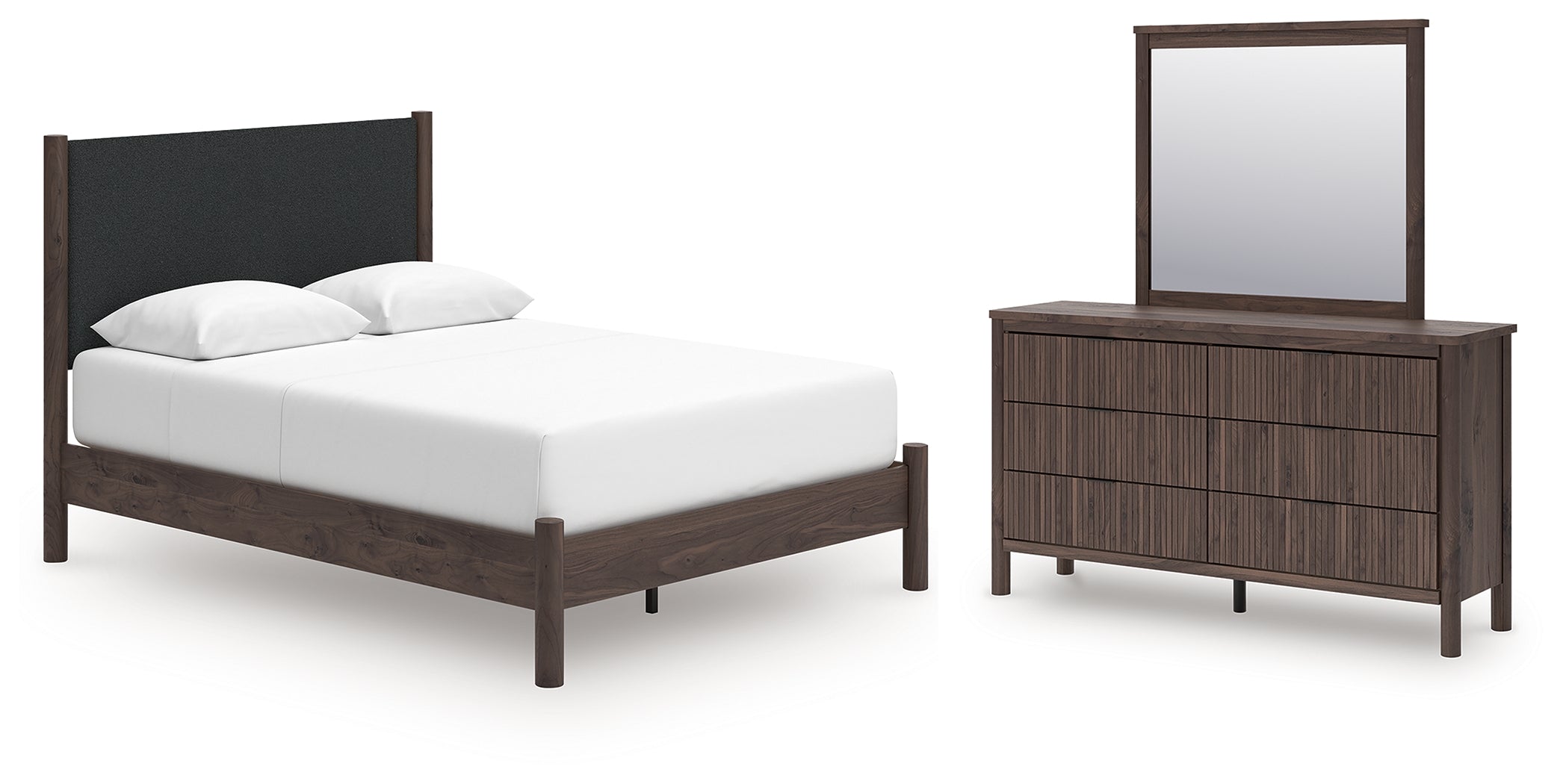Best Deals Furniture - Ashley Furniture - Pamytta Queen Upholstered Platform Bed, Dresser and Mirror - Queen Upholstered Platform Bed, Dresser and Mirror - PCB2614B13
