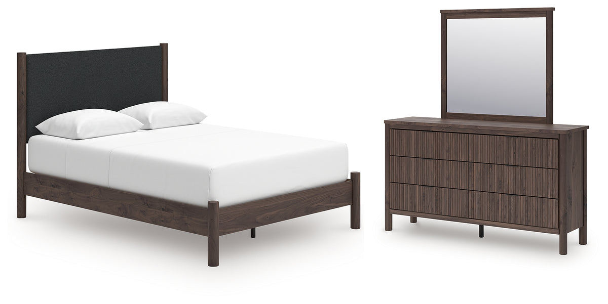 Best Deals Furniture - Ashley Furniture - Pamytta Queen Upholstered Platform Bed, Dresser and Mirror - Queen Upholstered Platform Bed, Dresser and Mirror - PCB2614B13